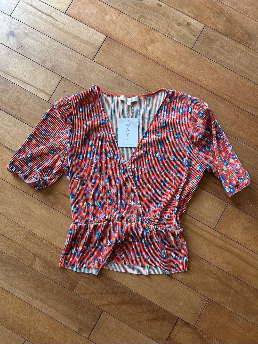 WAYF Floral V-Neck Peplum Top